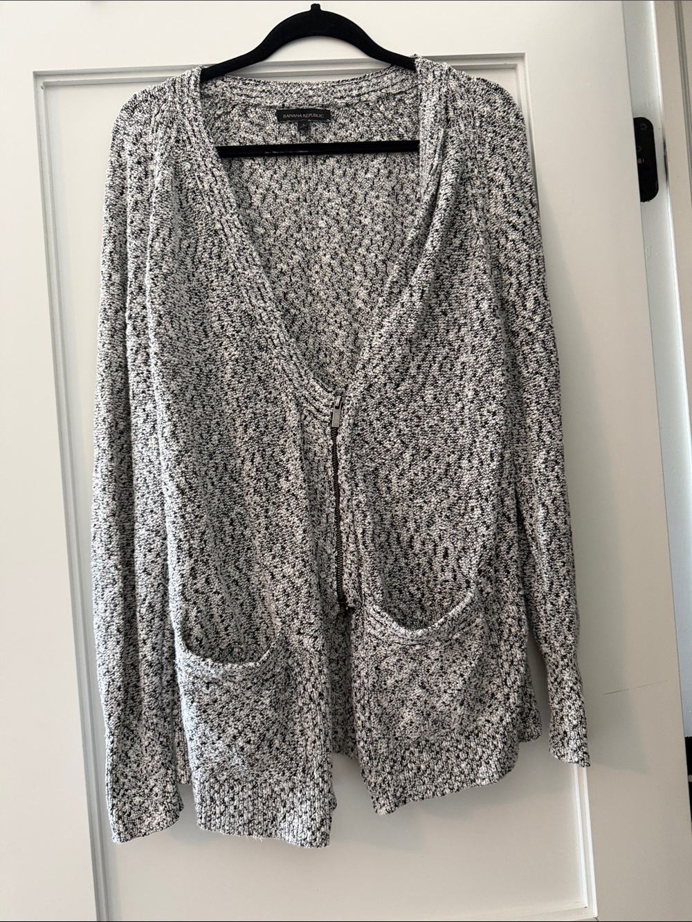 Banana Republic Black and White Marled V-Neck Cardigan